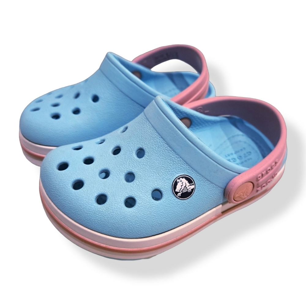 Like New CROCS Crocband Clog Kids – Rare Ice Blue/White Color – Size C5 - Picture 3 of 9